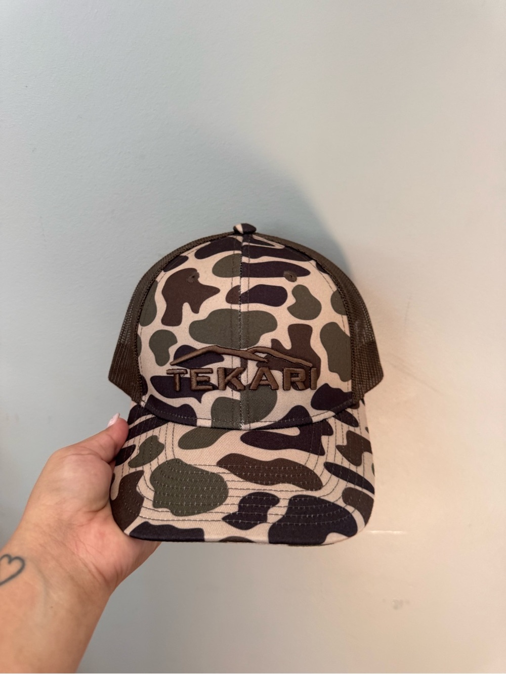 Men’s Camo Trucker Hat - Olive/Brown